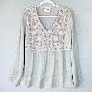 Savanna Jane Womens Top S Silver Embroidered Bell Sleeve Blouse Bohemian Cottage